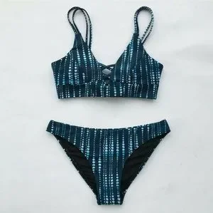 Low-Waist Bikini Swimsuit Women Dotted Lace Up Cross Thong Triangle Top  Swimwear